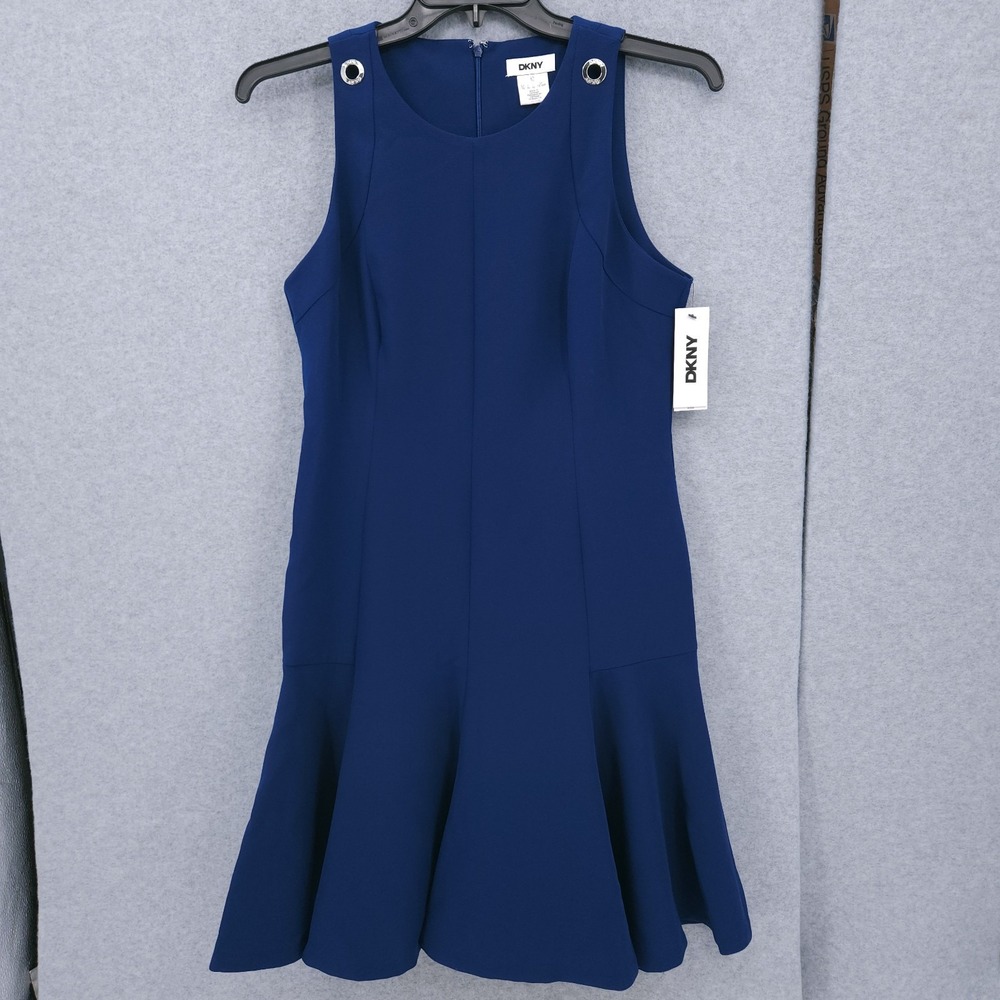 DKNY Sleeveless Crewneck Fit & Flare Blue Crewneck Dress Womens Size 10 NWT